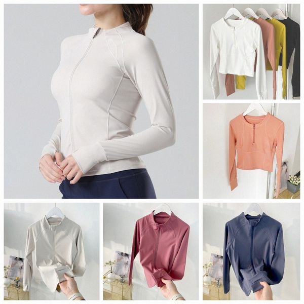 

womens t-shirt round zipper neck shirt yoga wear jackets summer sweatshirts designers sports long sleeved sportswear lady fashion tees ladie