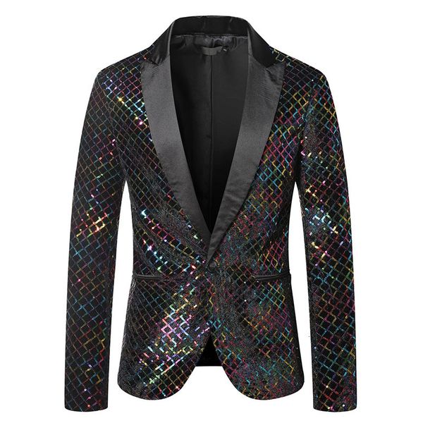 

men s suits blazers colorful shiny sequins blazer suit jacket stylish dinner prom one button party stage singer costume homme xxl 230504, White;black