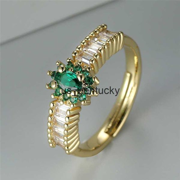 

band rings antique gold color wedding ring green crystal oval stone opening ring single row white zircon engagement rings for women jewelry, Silver