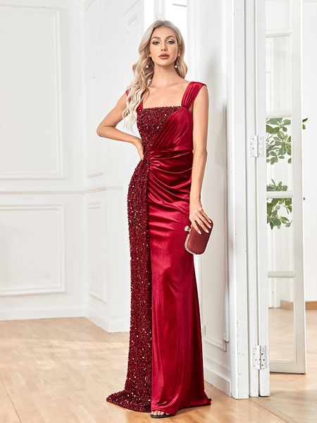 

party dresses lucyinlove fashion women burgundy red sequin party dress both shoulders ruffles evening dress maxi side slit long dress 230504, White;black