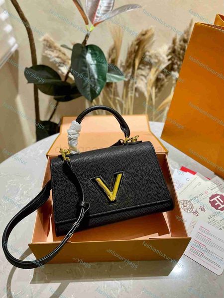 

luxury designer genuine leather women's handbag purse v lock flap bag adjustable belt shoulder bags twist one handle crossbody bags