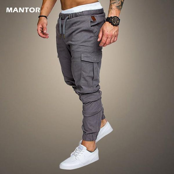 

pants mens cargo pants casual trousers solid color cotton pants male hiphop streetwear men autumn trousers elastic jogging sweatpant, Black