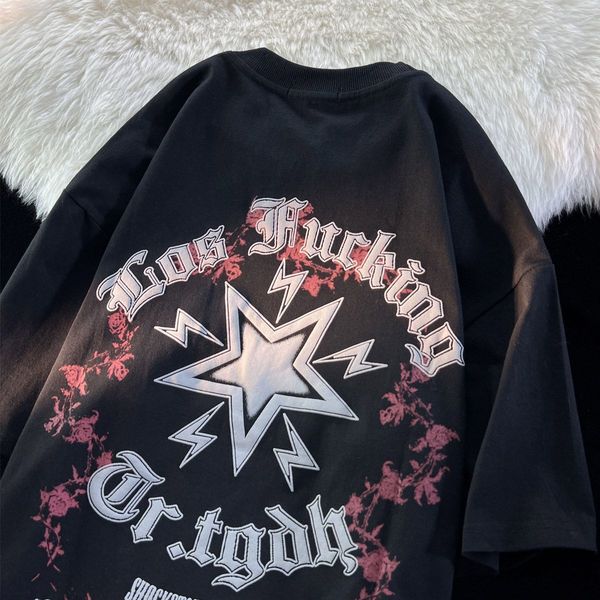 

mens tshirts american retro brand star cotton short sleeved tshirt men summer loose oversize y2k ins trend t shirt harajuku graphic 230503, White;black