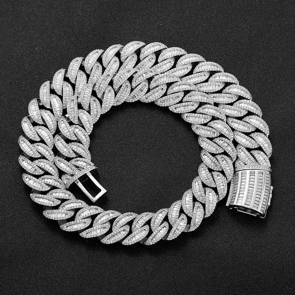 

european and american 15mm hip-hop necklace mixed with t-square cuban necklace trend hiphop men's necklace, Silver