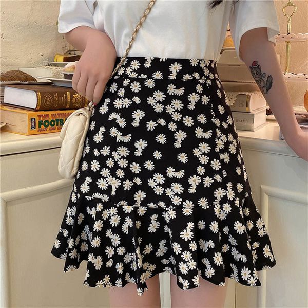 

skirts womens skirts short floral jupe a word skirts summer ruffles clothes brandy vintage faldas mini skirt woman 230504, Black