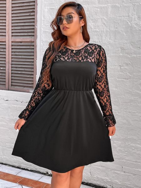 

plus size dresse size 4xl lace long sleeves midi evening party dresses fashion elegant birthday formal dress autumn clothing ss 230503, Black