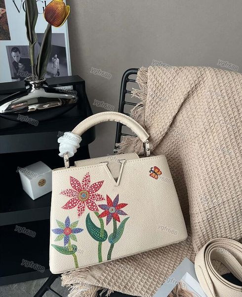 

100% women bag new luxury designer bag women handbags colored drawing genuine leather bags handbag flower lady shoulder bags fashion crossbo