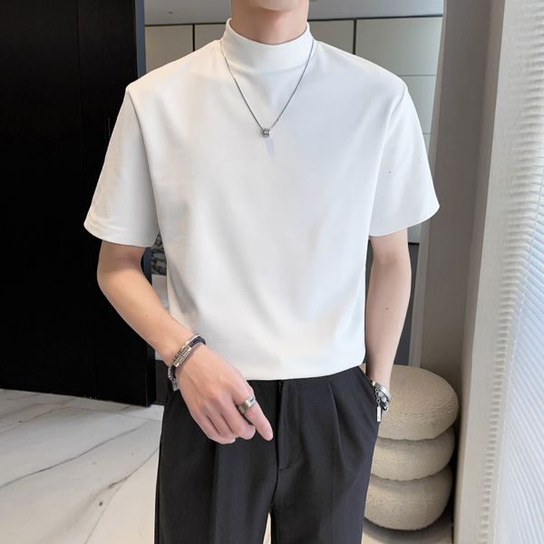 

men's t-shirts 7colors solid turtleneck short sleeve t-shirts for men clothing simple all match comfortable casual tee shirt homme sale, White;black