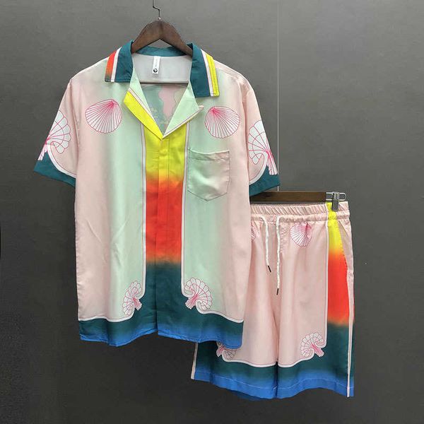 

men's casual shirts men tracksuits summer shirtsshorts men clothing color stitching print shirt suit casual loose shorts beach short sl, White;black