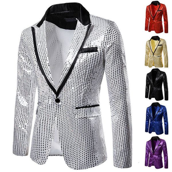 

men's suits blazers stylish men's blazer casual slim fitness formal one button office suit blazer coat sequins suit jacket masculi, White;black