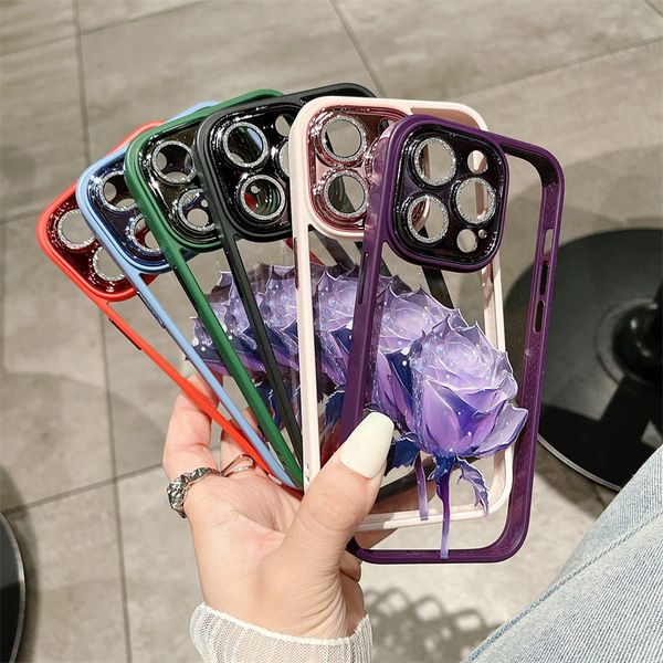 

fashion glitter diamond tempered glass transparent case for iphone 14 13 12 11 pro max plus matte flower cartoon cover bumper camera shockpr