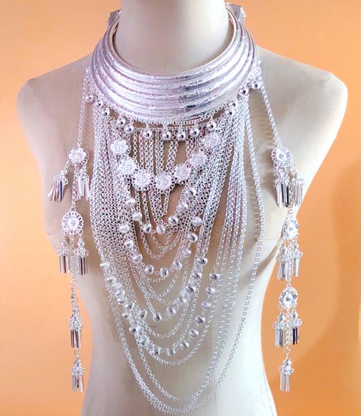 

chokers hmong woman collar and necklace miao jewelry five layer year party dance 230503, Golden;silver