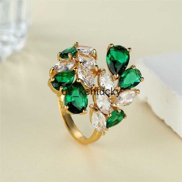 

band rings white zircon geoemtric engagement ring antique gold color wedding ring green crystal water drop stone rings for women accessory, Silver