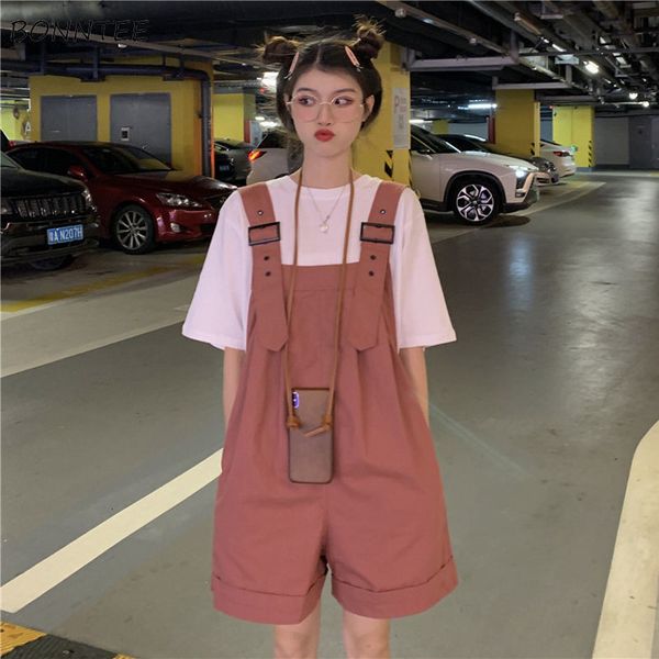 

women's jumpsuits rompers rompers women solid loose casual student all-match summer sleeveless fashion female playsuits simple sweet ko, Black;white