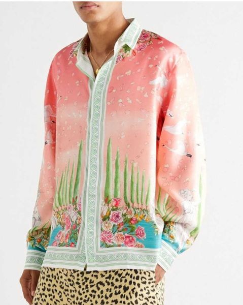 

casablanca designer shirt hawaii beach style pink loose fitting menand women versatile silk casual long sleeved, White;black