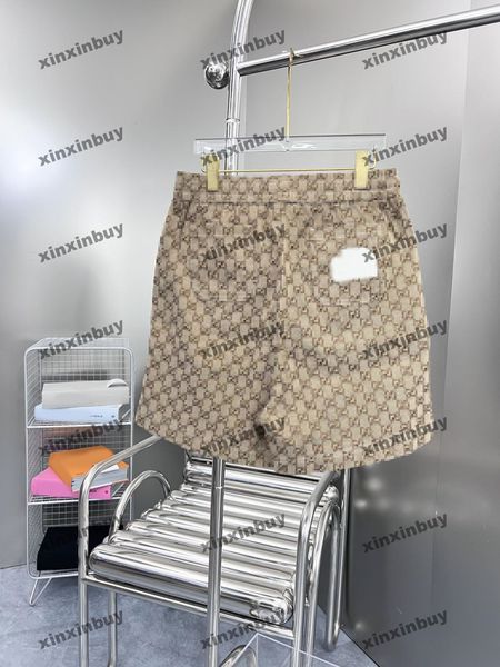 

xinxinbuy men women designer shorts pant double letter jacquard fabric cotton spring summer khaki green blue s-3xl