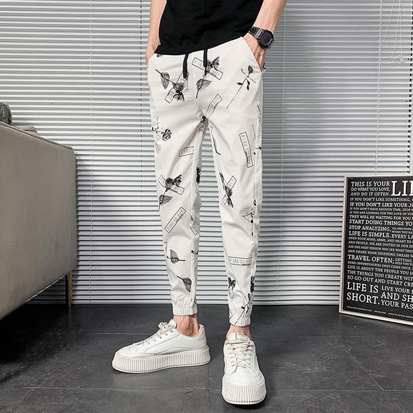 

pants 4colors spring summer thin print cargo pants men clothing 2023 ankle length slim fit casual hip hop joggers trousers streetwear, Black