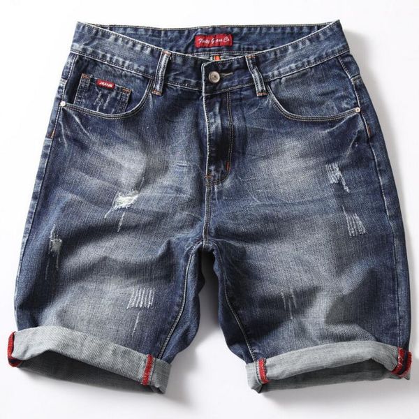 

men s jeans men blue stretch denim shorts straight fit elastic casual summer size 42 230503