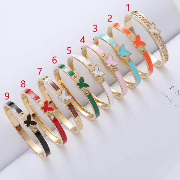 

colorful butterfly bracelet, simple and fashionable titanium steel bracelet, stainless steel diamond inlaid korean edition jewelry, Golden;silver