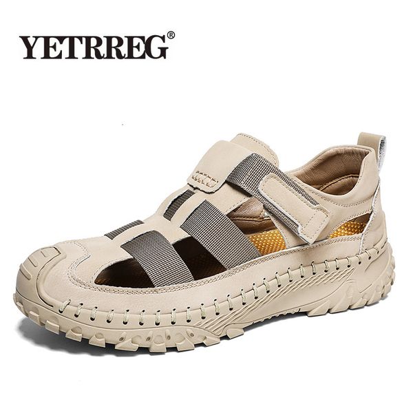 

sandals mens large size beach soft comfortable summer shoes genuine leather outdoor roman 230503, Black
