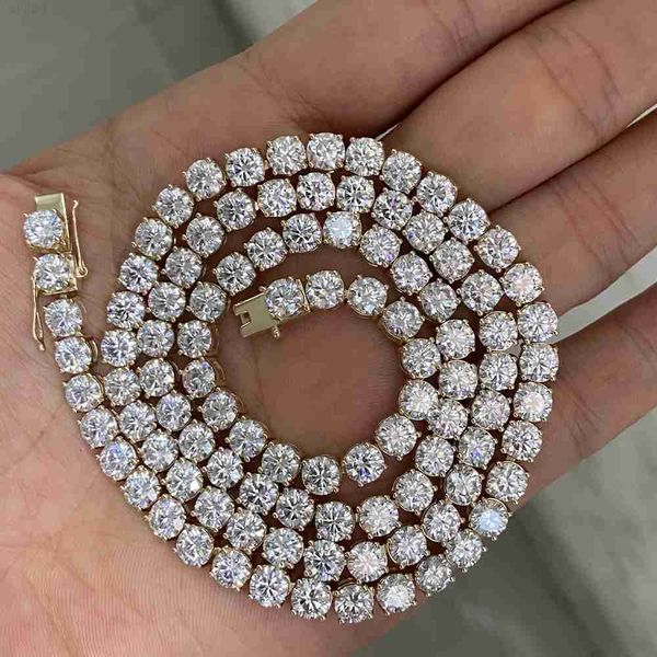 

hq gems hip hop jewelry 24 inch 9k real yellow gold vvs moissanite diamond 5mm tennis chain men necklace, Silver