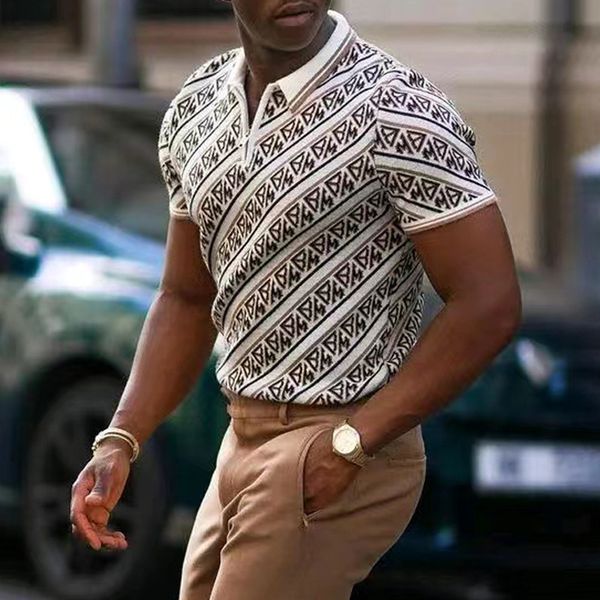 

men's polos vintage printed mens polo shirts spring summer short sleeve zipper lapel casual men clothes leisure streetwear 230504, White;black