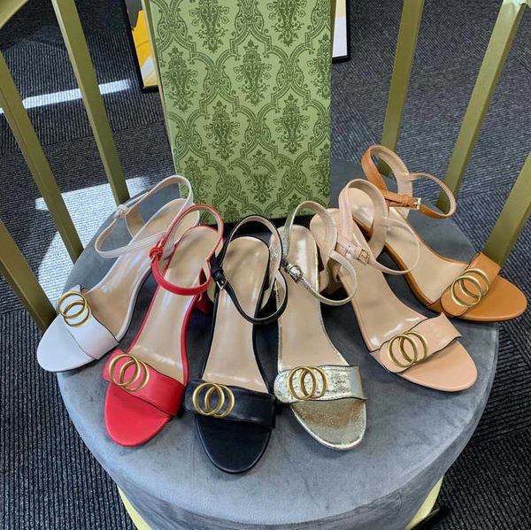 

2023 fashion marmont sandal leather block heel dress shoes women pump slippers designer wedding party shoes strap buckle heels mule summer b, Black