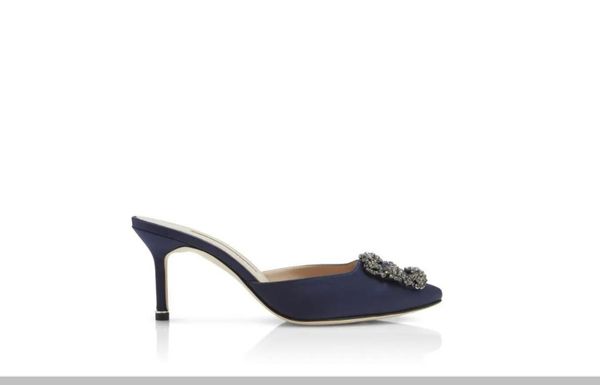 

sandals navy blue satin gemstone buckle muller shoes, Black