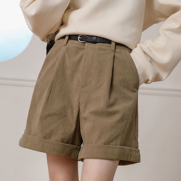 

women's shorts zhisilao casual corduroy wide leg shorts women vintage elegant high waist shorts autumn winter 230504, White;black