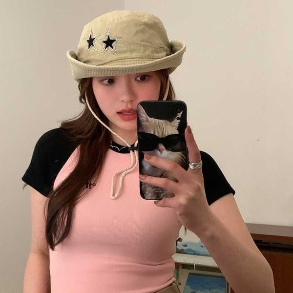 

wide brim hats teens rhinestone star bucket hat women men summer spring foldable fisherman cap outdoor sports large wide brim sun hat j23050, Blue;gray