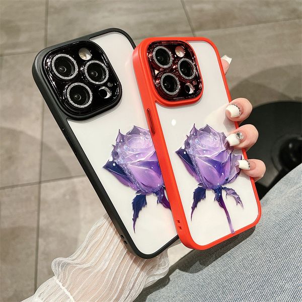 

luxury glitter diamond tempered glass transparent case for iphone 14 13 12 11 pro max plus matte flower cartoon cover bumper camera shockpro