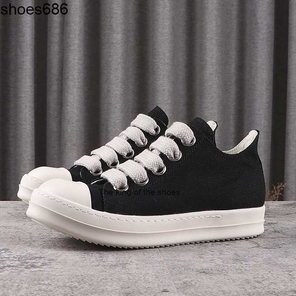

2023 correctjumbo lace rick shoes canvas sneakers low mountain owens men's daily canvas ladies shoes ro trainer sneakers, Black