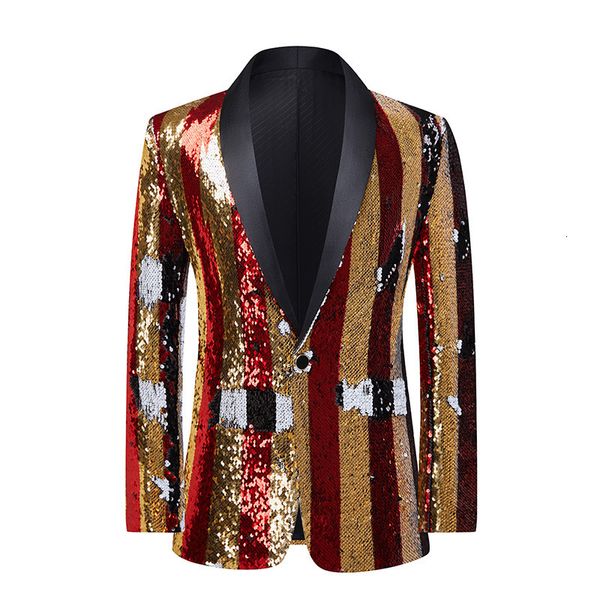 

men s suits blazers shining sequin suit jackets gold red stripes shawl collar formal blazer male singer bar concert performance tuxedo costu, White;black