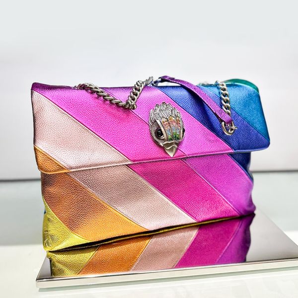 

fashion luxury london designer kurt geiger rainbow bag genuine leather womens mens stripes shoulder hand bag tote crossbody chain cool girl
