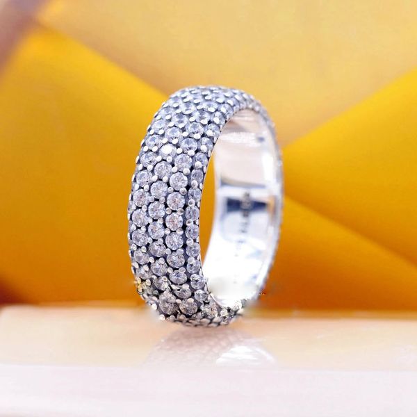 

925 sterling silver timeless pave triple-row ring fit pandora jewelry engagement wedding lovers fashion ring
