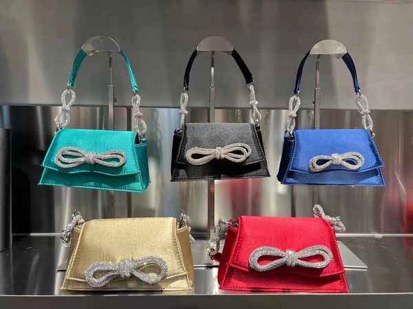 

evening bags luxury designer satin diamond square bag crystal shiny bow evening bag dinner party bling clutch purse shoulder bag 230428