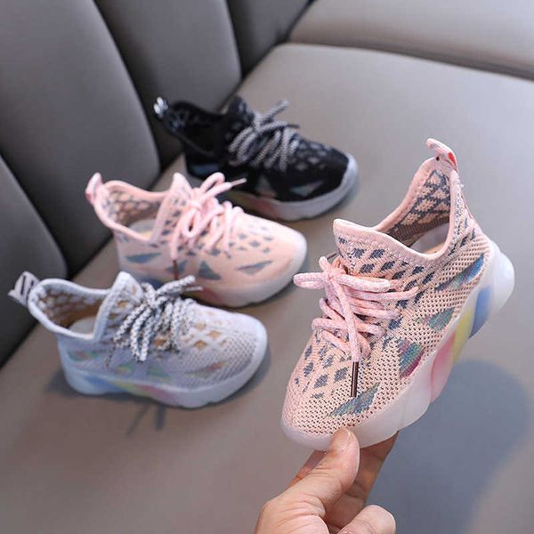 

athletic outdoor 2021 new childhood rainbow soft bottom shoes for boys sneakers breathable spring autumn girls running shoes kids trainers e, Black