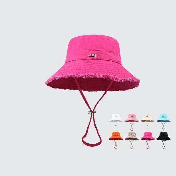 

designer bucket hat wide brim hat men's and women's summer beach outing sun protection shading metal logo fashion trend canvas rop, Blue;gray