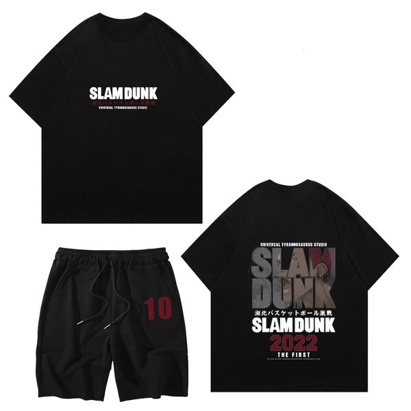 

mens tracksuits cotton slam dunk tshirts shorts sets japan anime streetwears short suits tracksuit tees korean sportwears harajuku outfits 2, Gray