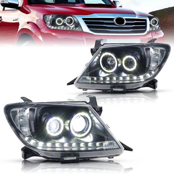 

led dual beam lens headlights for toyota hilux 2005-2011 upgrade highlight front lights running signal headlamp