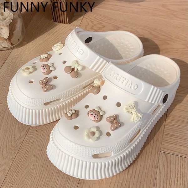 

slippers croc shoes diy charms thick eva wedge non slip garden holiday beach slip on cloud pillow woman hole sandal 230504, Black