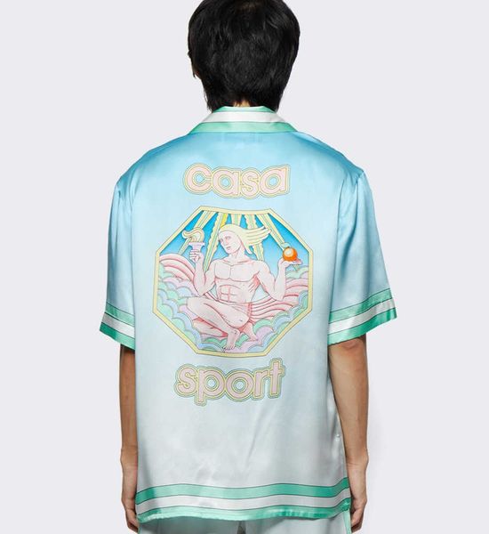 

casablanca 23ss designer shirt silk casual couple hawaiian beach short sleeve shirt, White;black