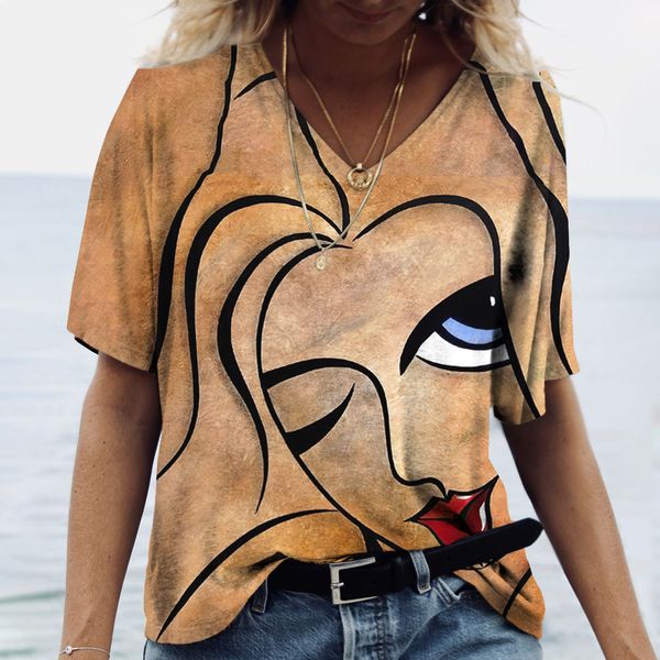 

womens tshirt v neck tshirt womens summer casual oversize print shirt loose vintage female tee streetwear y2k short sleeve clothes s5xl 230, White