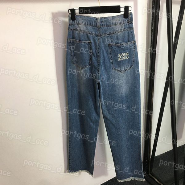 

luxury women denim pants blue hole design jeans black letter design jeans