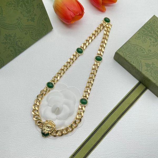 

pendant necklace gold lion head emerald luxury designer necklace, Silver