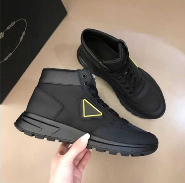 

fashion brand prax 01 re-nylon brushed leather sneakers shoes men technical triangle rubber lug sole casual luxury outdoor trainers eu38-46, Black