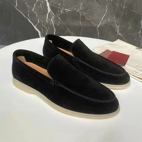 

designer shoes lp loafers flat men women suede summer charms embellished walk shoe apricot leather casual shoe slip on flats lady luxury 04, Black
