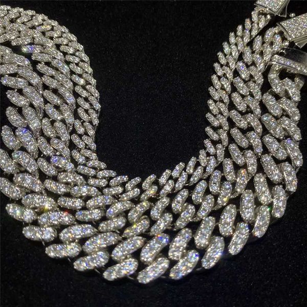 

fine hip hop jewelry safety clasp vvs moissanite cuban link chain gold plated one row diamond cuban necklace cuban bracelet, Silver