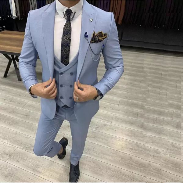 

new fashionable men's suits slim fit peaked lapel one button wedding tuxedos prom bouquet man blazer jacket pants vest, Black;gray