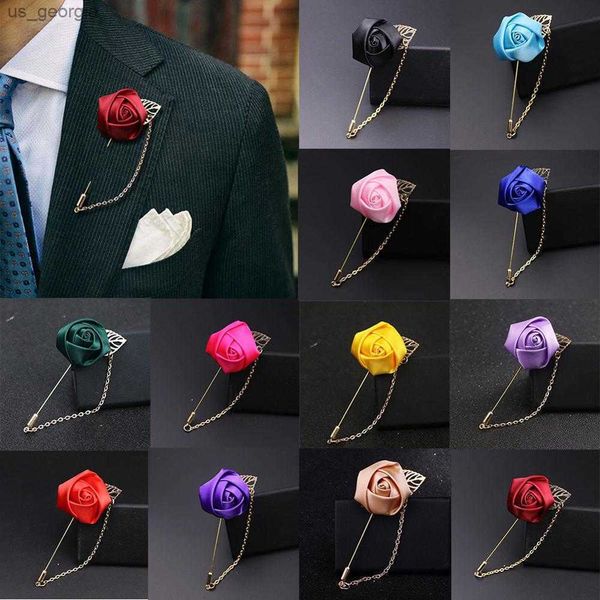 

pins brooches men 's suit flower brooch pins fabric ribbon tie pin solid flower brooches for women lapel pin men suit accessories, Gray